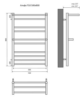 Водяной полотенцесушитель Aquatek Альфа AQ RRP1080BL П10 50x80см чёрный муар
