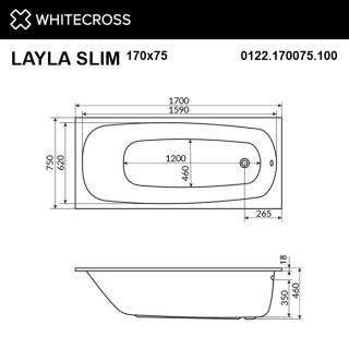 Гидромассажная ванна WHITECROSS Layla Slim 0122.170075.100.SOFT.CR 170x75 см Soft хром