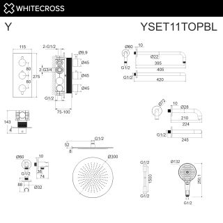 Душевой комплект термостатический WHITECROSS Y YSET11TOPBL чёрный матовый