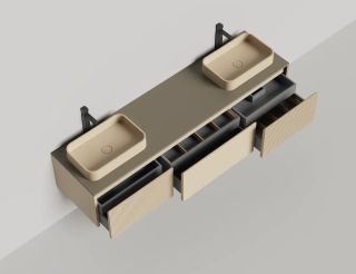 Подвесная тумба Salini Domino 27D120DF 200см эмаль с фрезеровкой для двух раковин